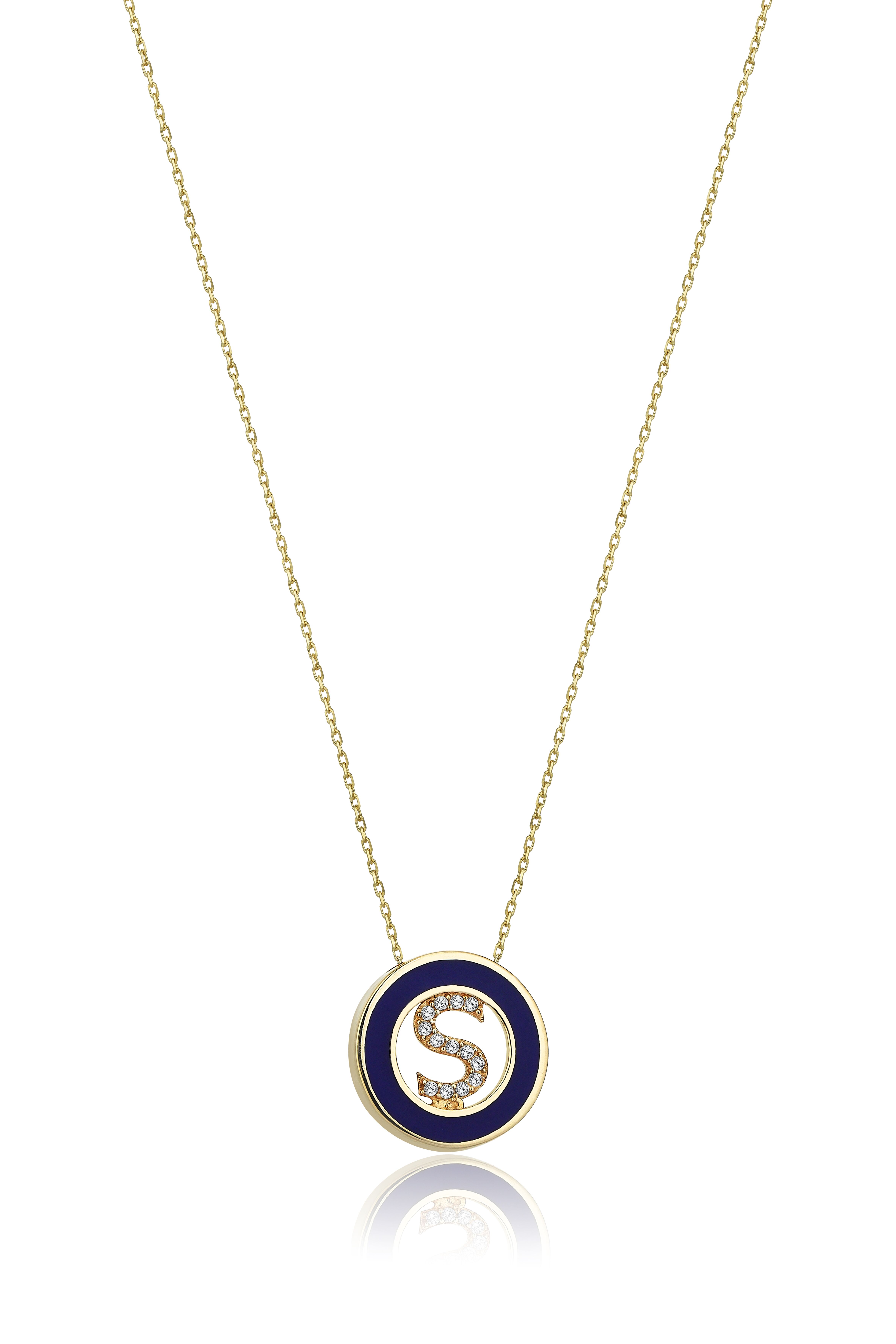 Blue Enamel Letter S Necklace - 1