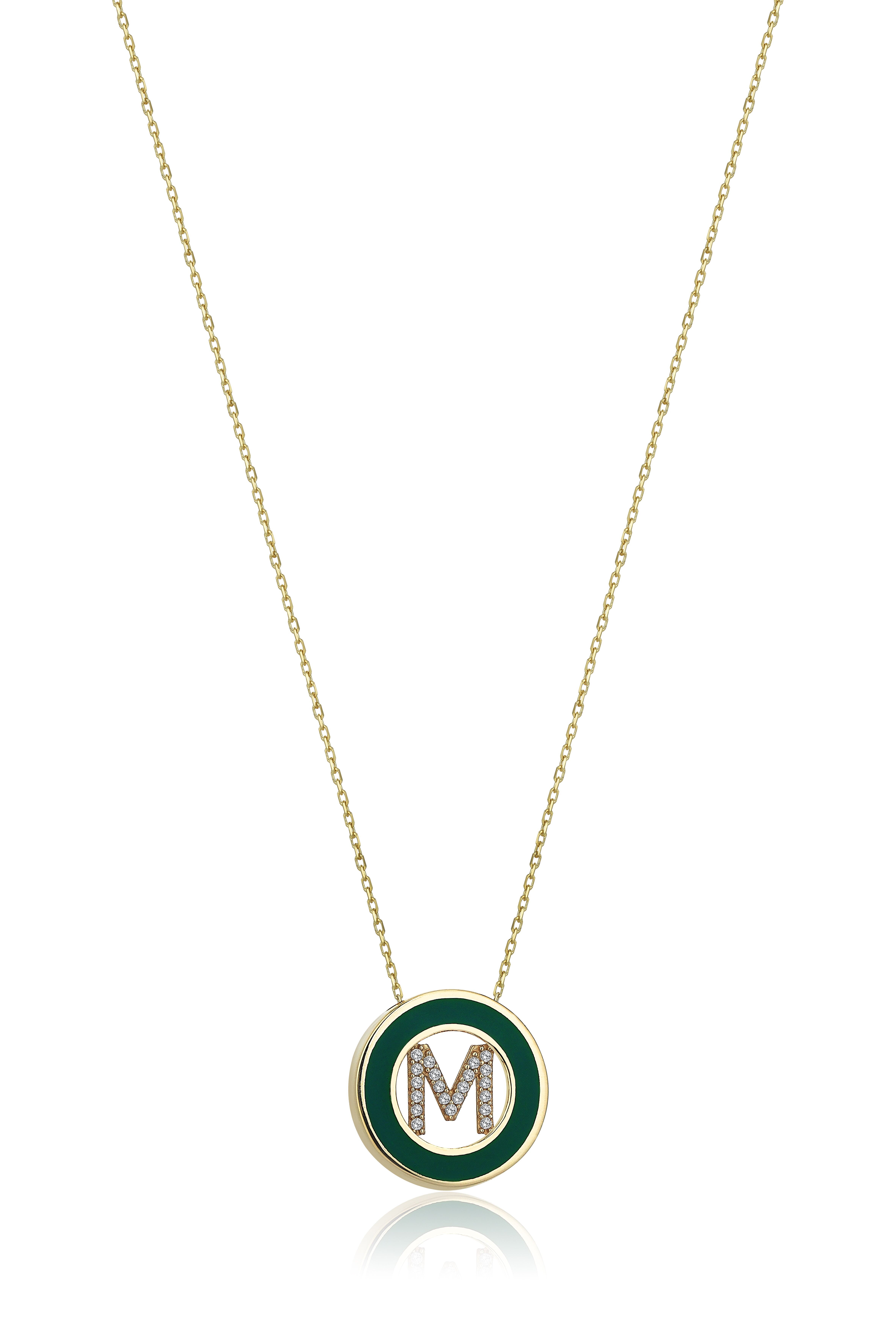 Green Enamel Letter M Necklace - 1