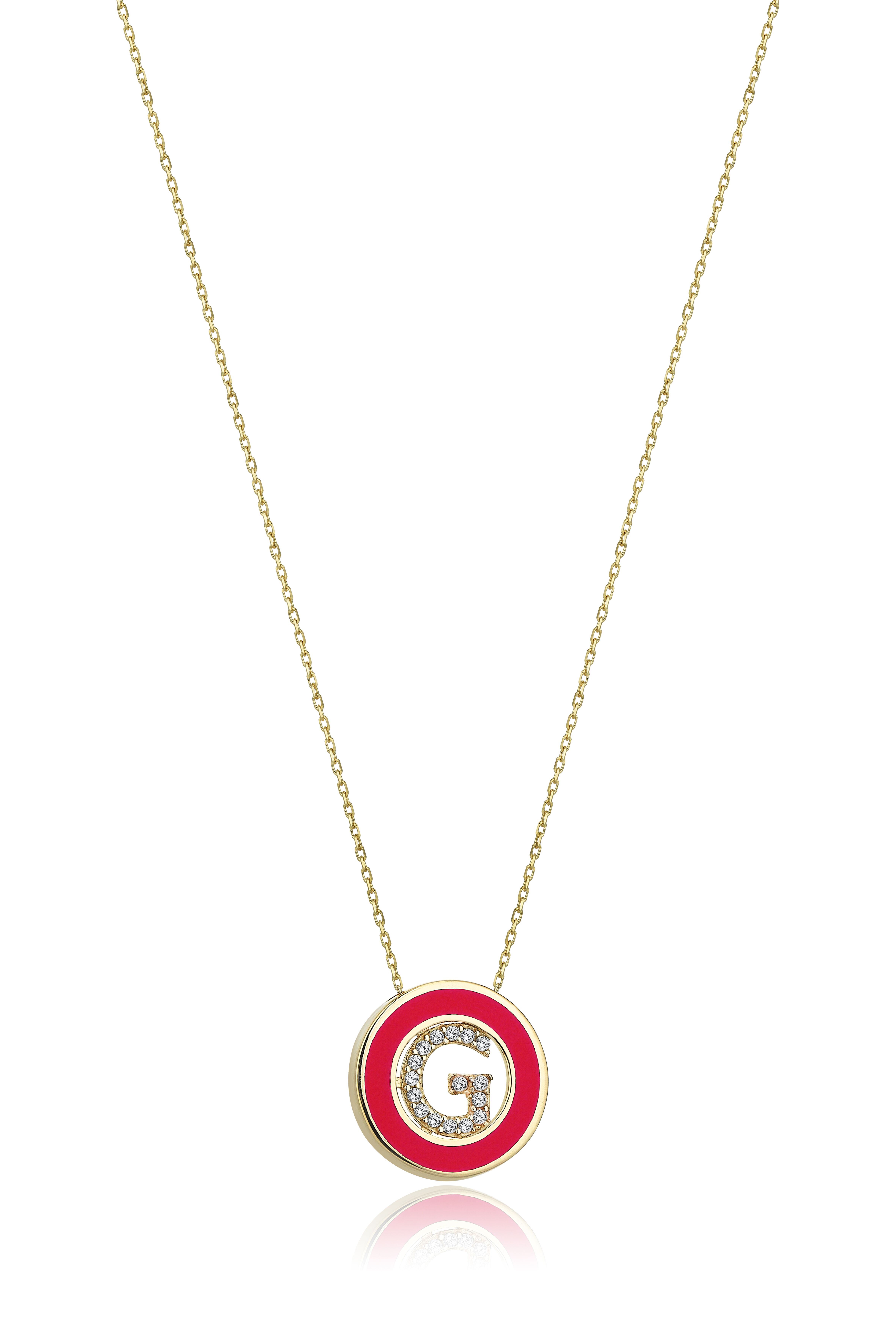 Pink Enamel Letter G Necklace - 1